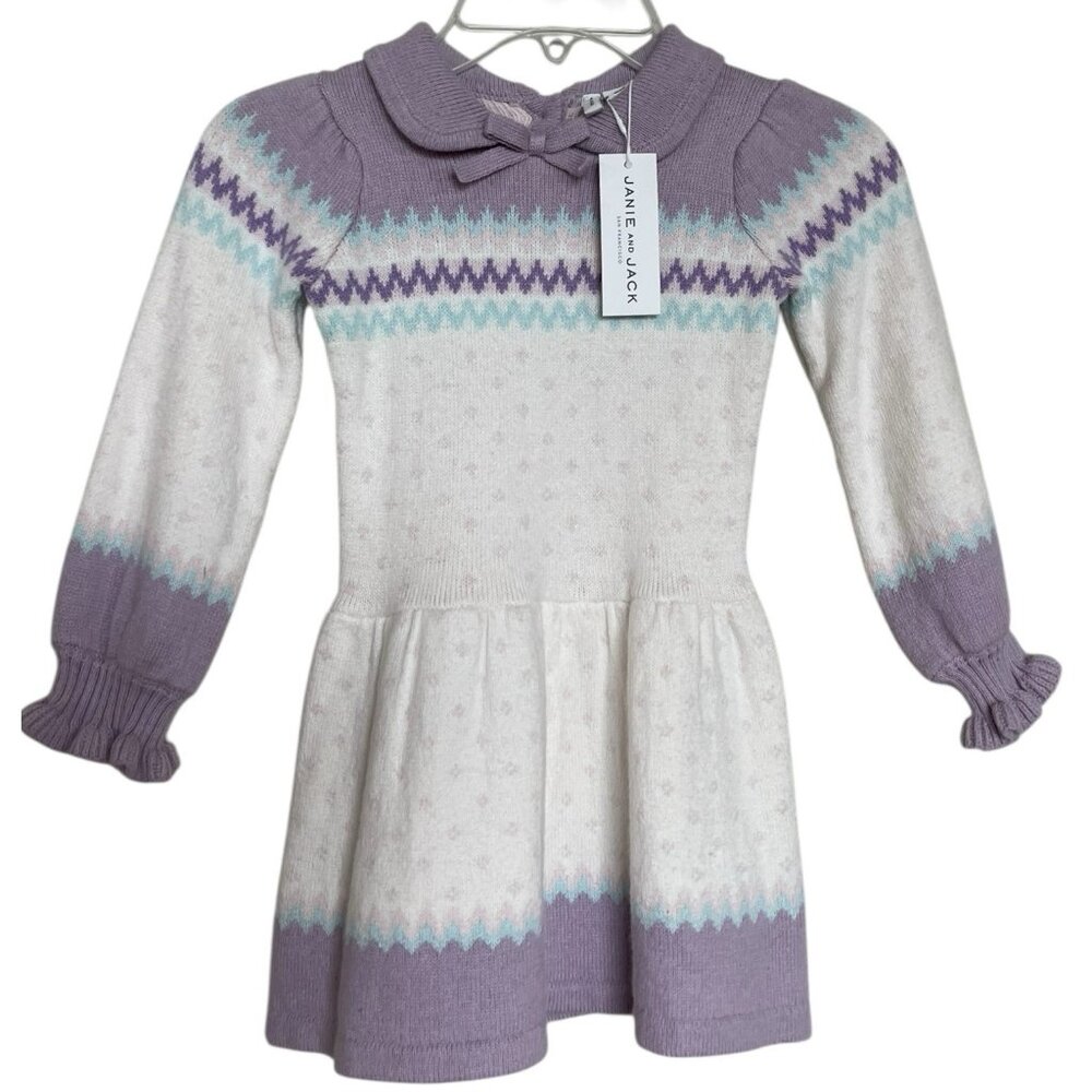 Janie And Jack Dress Girls Size‎ 2t Purple Pink Sweater Long Sleeve Fair Aisle